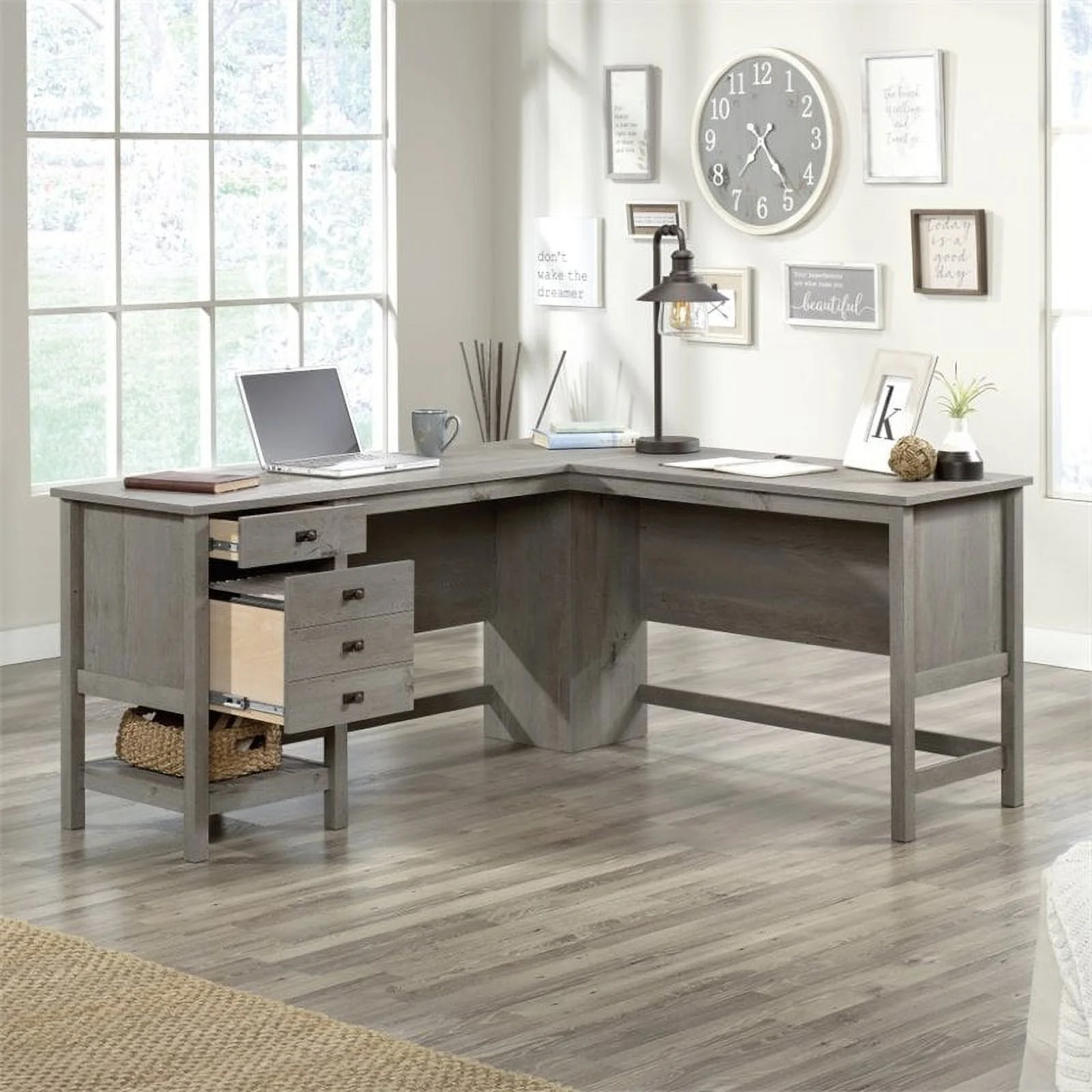 Home Square 3 Piece Set with 3-Shelf Bookcase L-Shape Computer Desk Coffee Table