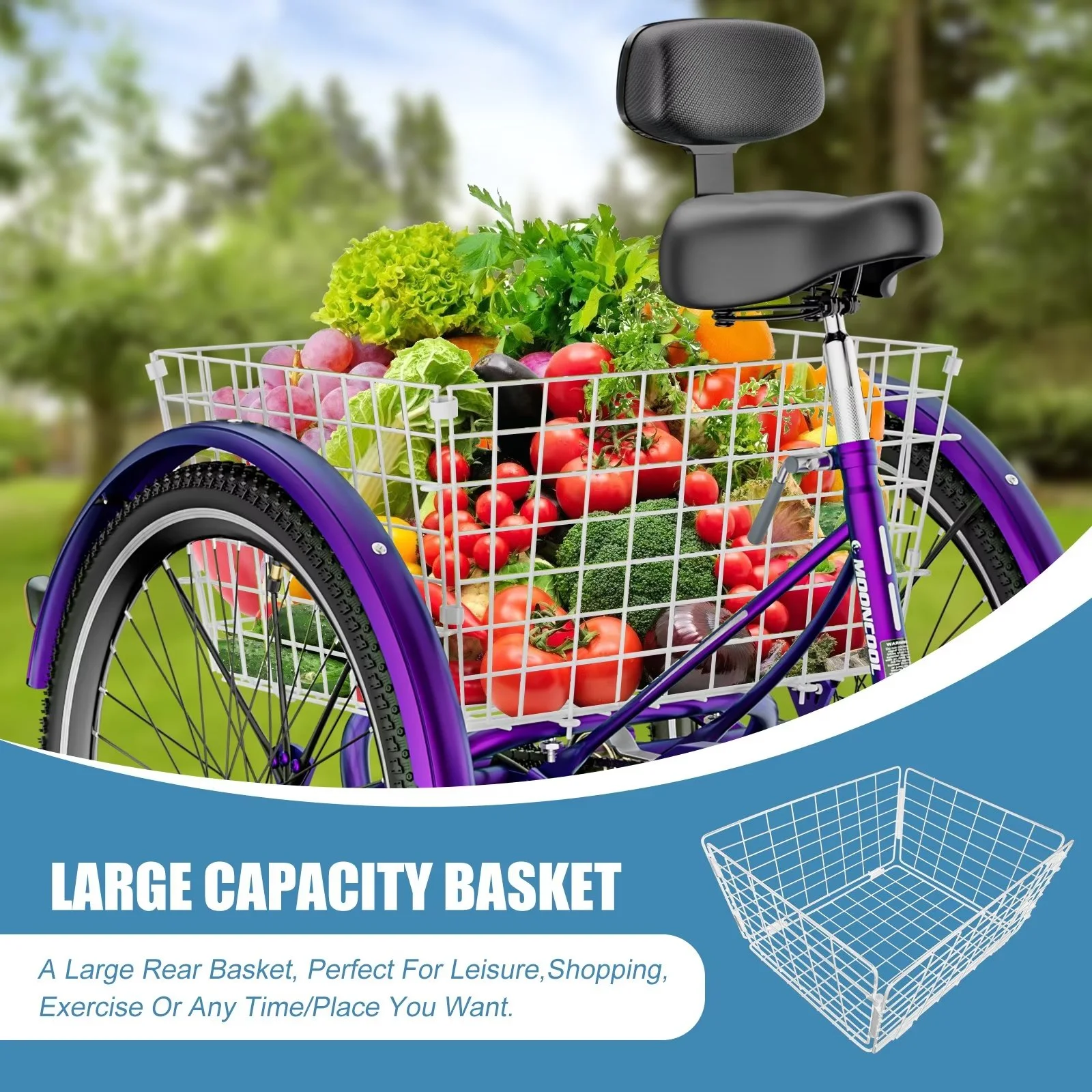 MOPHOTO Adult Tricycles 3 Wheel 7 Speed Trikes, 20/24/26 inch with Big Basket for Shopping, Picnics Exercise Men's Women's Senior's Trike