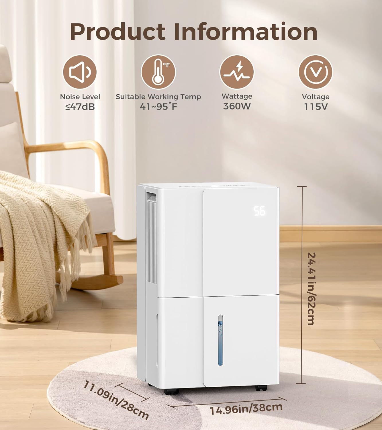 3000 Sq.Ft Dehumidifier, COWSAR Energy Star Dehumidifier with Wheels for Medium to Large Basement, Bedroom, Bathroom, Office - 35 Pints, 4 Modes, LED Display, 24H Timer, Whisper-Quiet, 1.7 Gallon Tank