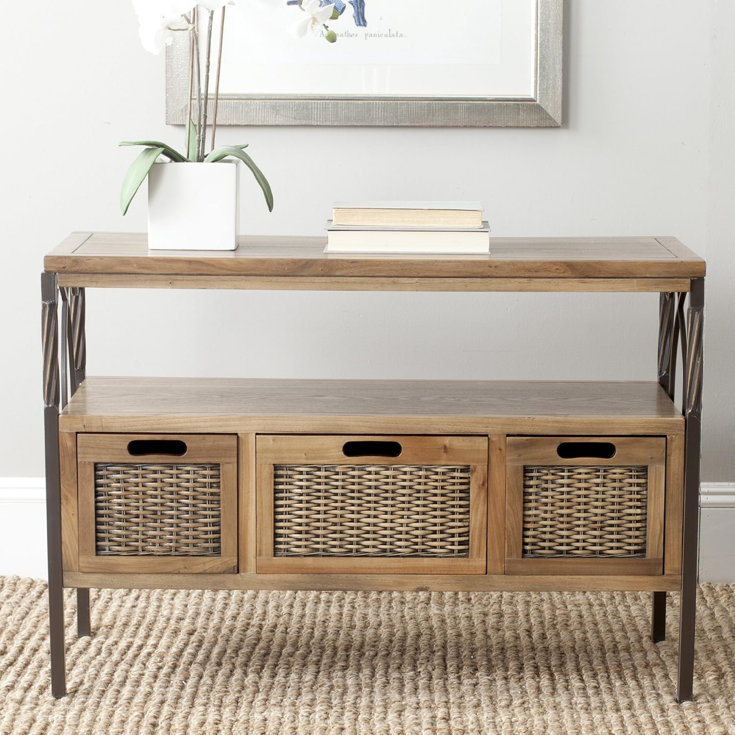 Safavieh American Homes Collection Joshua Antique Dark Walnut and Pewter 3-Drawer Console Table