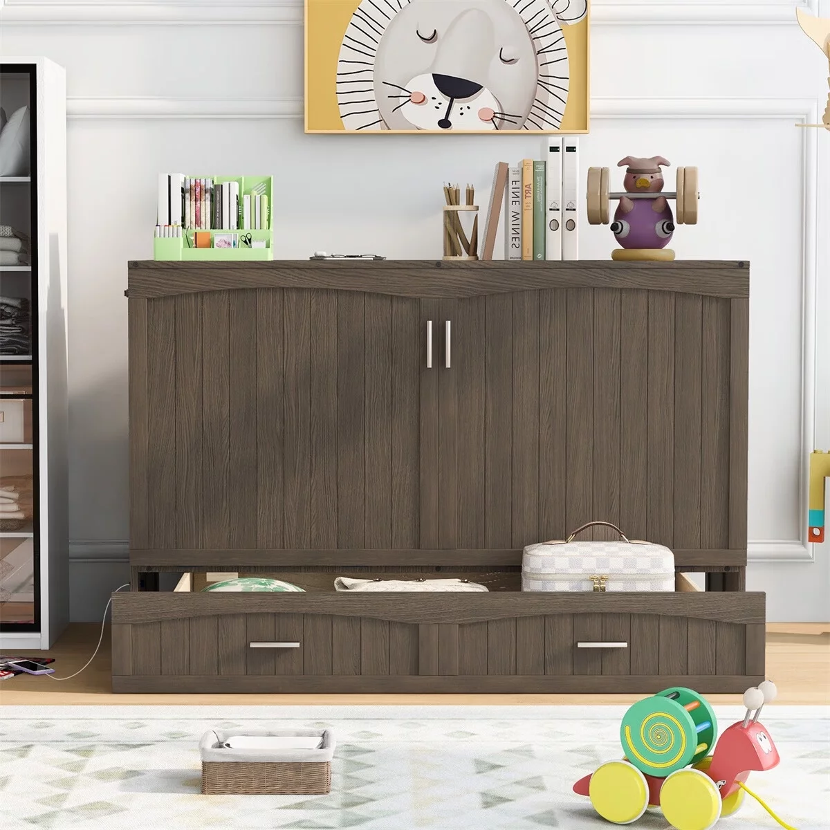 VIRUBI Queen Size Murphy Bed with Built-In Charging Station
