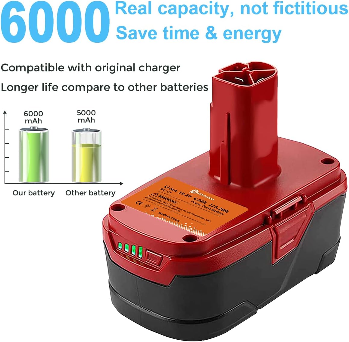PDstation 2-Packs C3 19.2V 6000mAh Replacement Battery Compatible with Craftsman C3 Cordless Tools Pack of 2