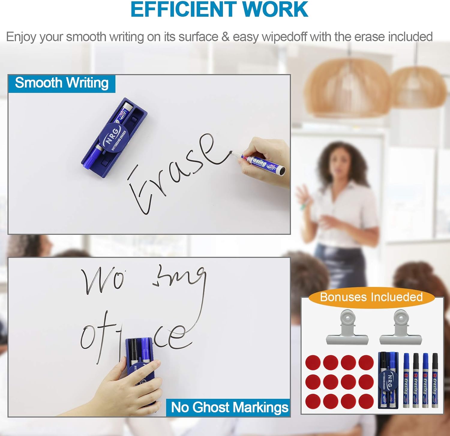 Mobile Whiteboard with Stand - 48x36 Height Adjustable Double Sided Dry Erase Board, 360° Rolling Large White Board on Wheels, Magnetic Whiteboard with Pen Tray for Meeting, Training by CALENBO