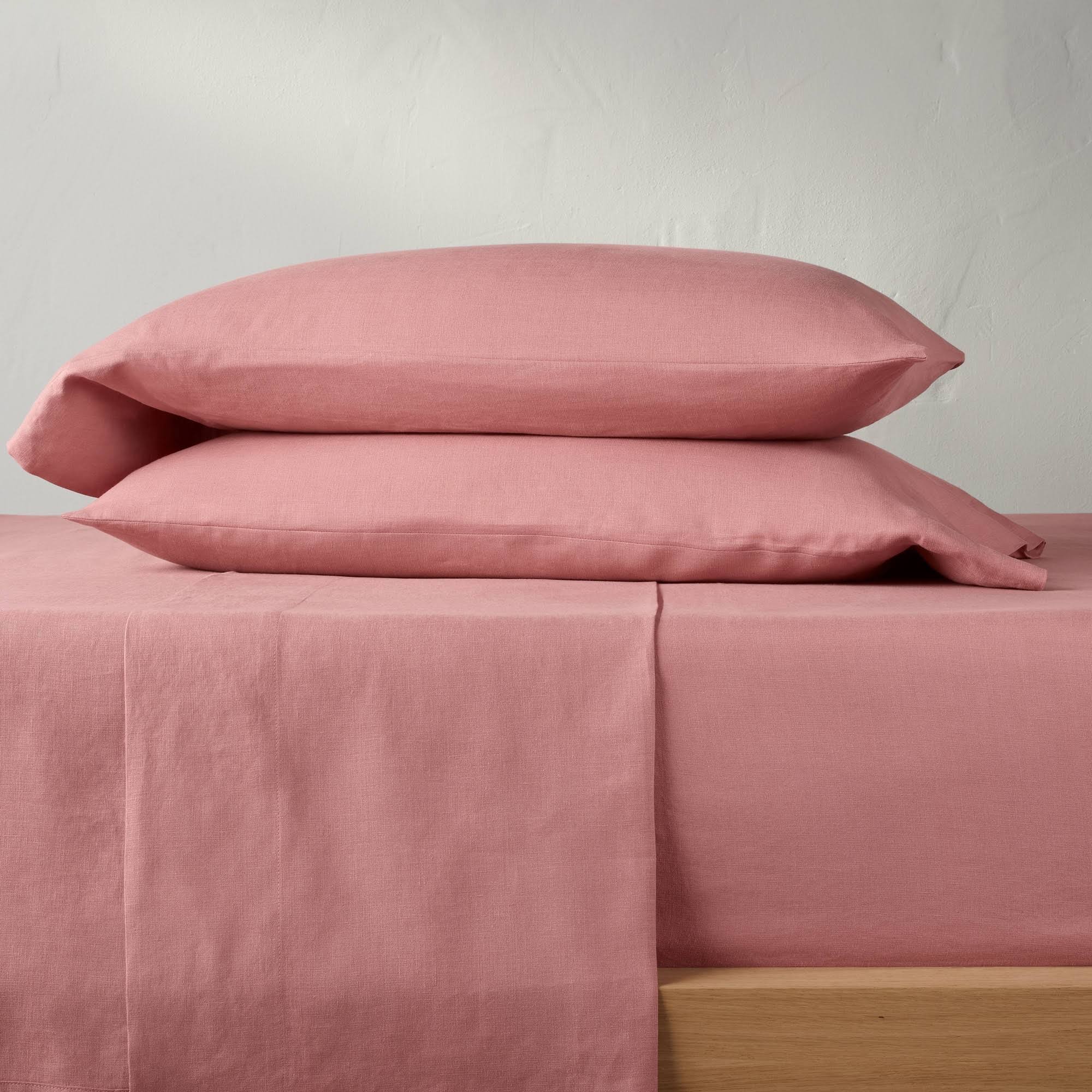 Queen 100% Washed Linen Solid Sheet Set Rose - Casaluna