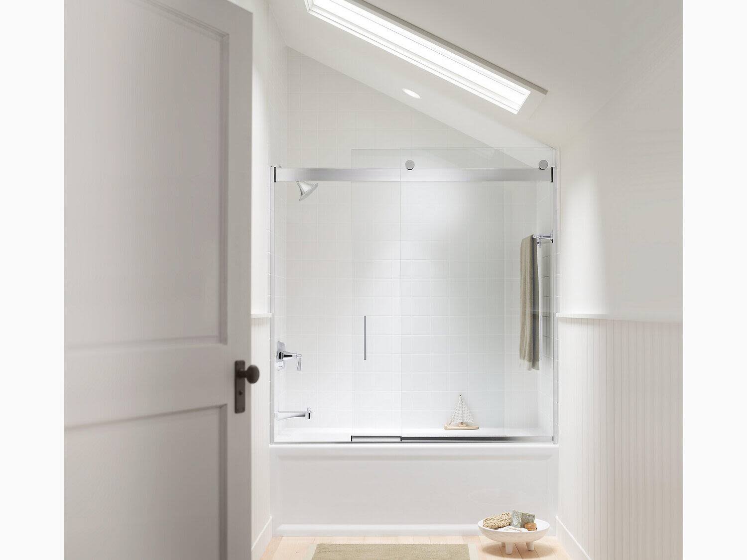 KOHLER K-706002-D3-MX Levity Frameless Sliding Bath Door with Frosted Glass, Matte Nickel