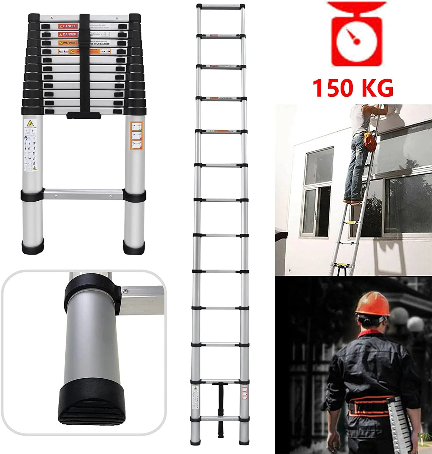 Telescoping Ladder 16FT Aluminum Telescoping Extension Ladder, Collapsible Ladder Attic Ladder Rv Ladder, Portable Telescopic Ladder for Outdoor Working & Household Use, Folding Ladder 330lb Capacity