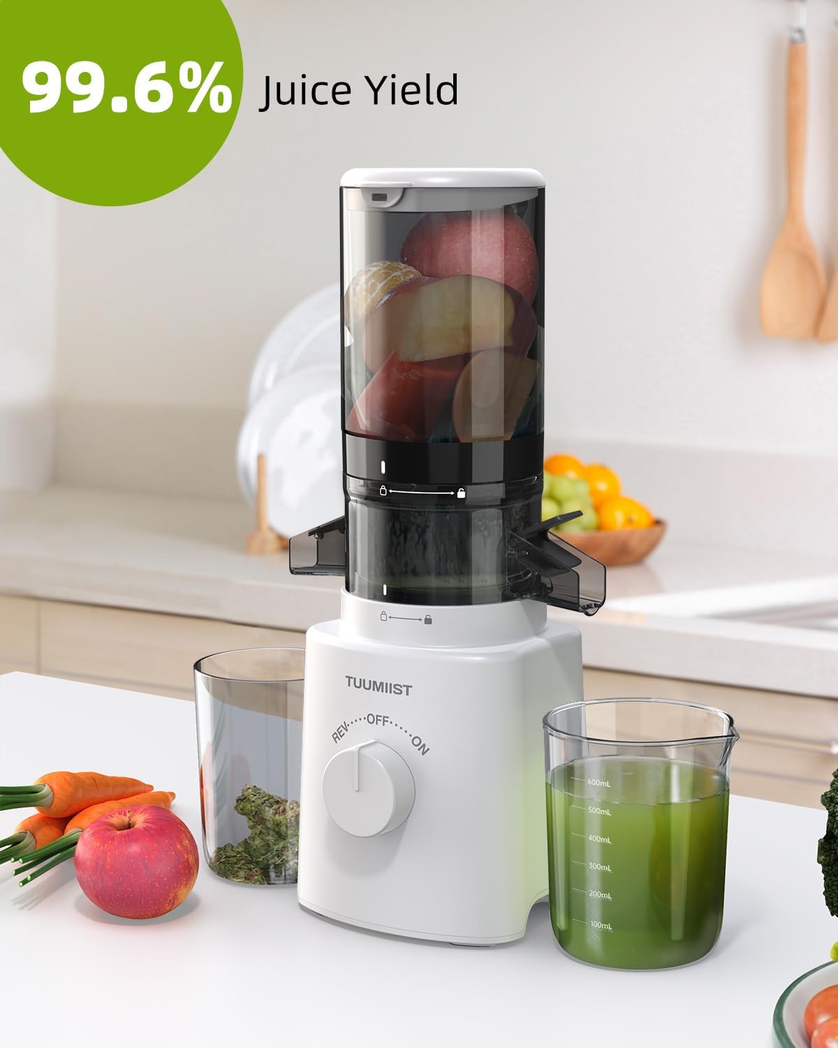 Juicer Machines, TUUMIIST Cold Press Juicer with 4.25'' Large Feed Chute Fit Whole Vegetable And Fruit, Masticating Juicer Easy To Clean, BPA Free(White)