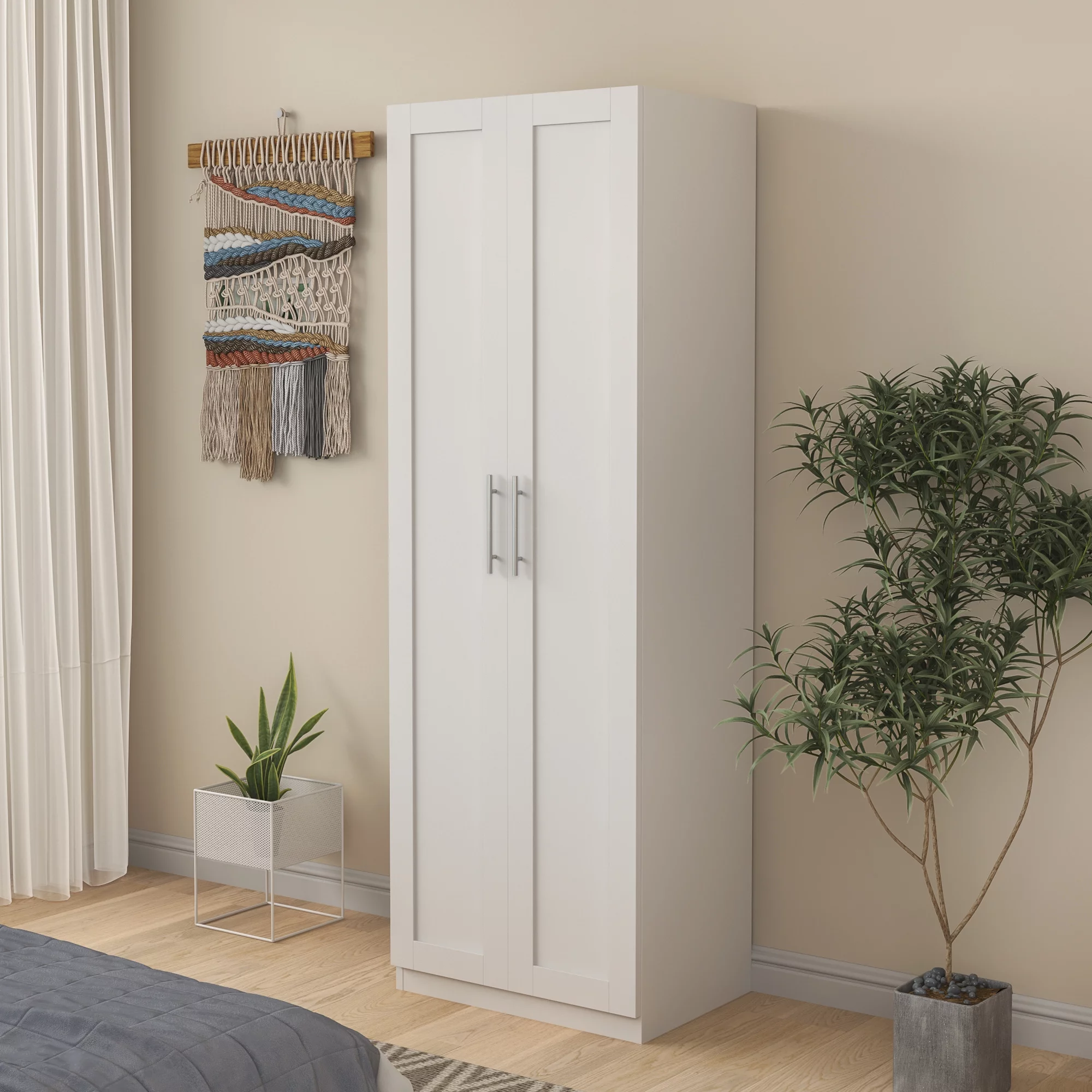 Pantry Wood Storage Cabinet,71" H Wardrobe Cabinet with 3 Adjustable Shelves 2 Doors for Bedroom Kitchen