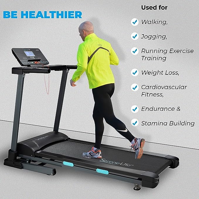 SereneLife Folding Exercise Running Treadmill Machine, Upgraded Electric Motorized Exercise Equipment with 36 Pre-set Program, 15 Incline Level, Bluetooth Music and App support for Home Gym or Office