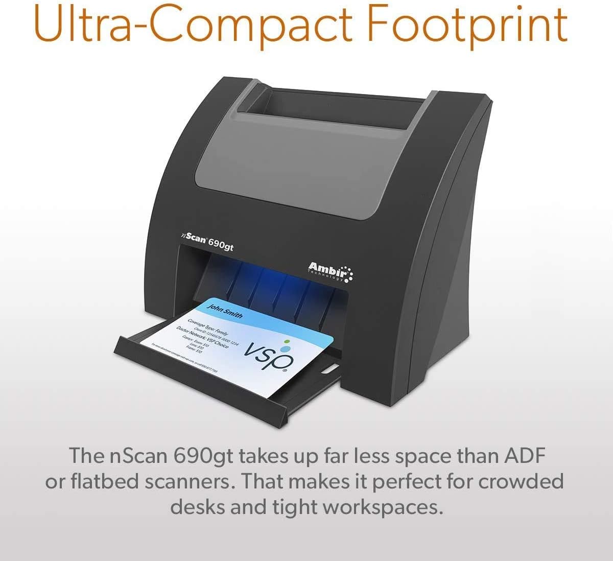 Ambir nScan 690gt High-Speed Vertical Card Scanner with AmbirScan Business Card for Windows PC