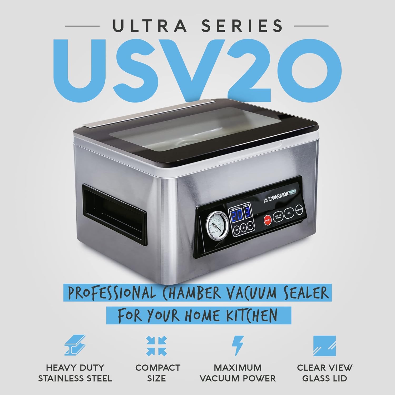 Avid Armor - Chamber Vacuum Sealer Machine USV20 Ultra Series for Wet Foods, Meat Vacuum Packing Machine, Compact with 11.5-Inch Vaccum Sealer Bar