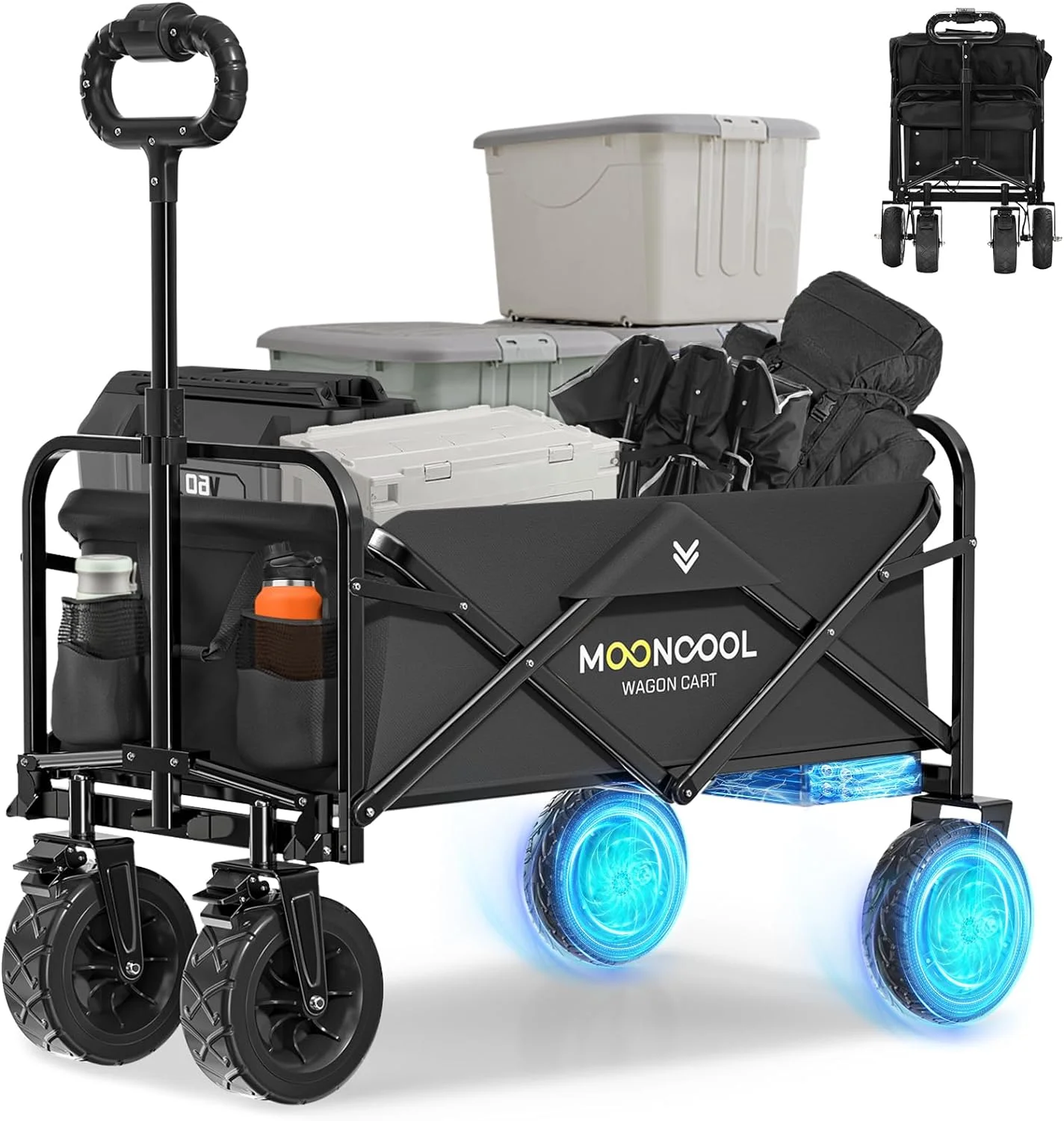 ABORON Collapsible Electric Utility Garden Wagon with 8" All-Terrain Wheel,Electric Drive Foldable Storage Beach Wagon,Multi-Purpose Big Bucket Cart for Camping, Garden, Shopping