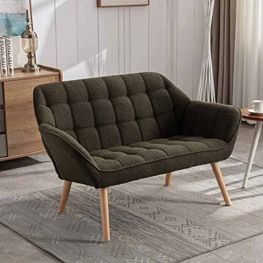 HOOMZNB Small Loveseat for Bedroom 2-Seat Mini Sofa Couch with Wingback and Gold Legs for Living Room Apartment Small Space Fluffy Love Seat  Cream Velvet