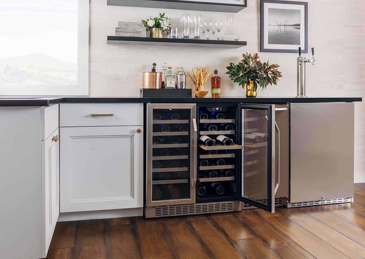 EdgeStar CWR5631FD 30-Inch 56 Bottle Built-In Dual Zone French Door Wine Cooler