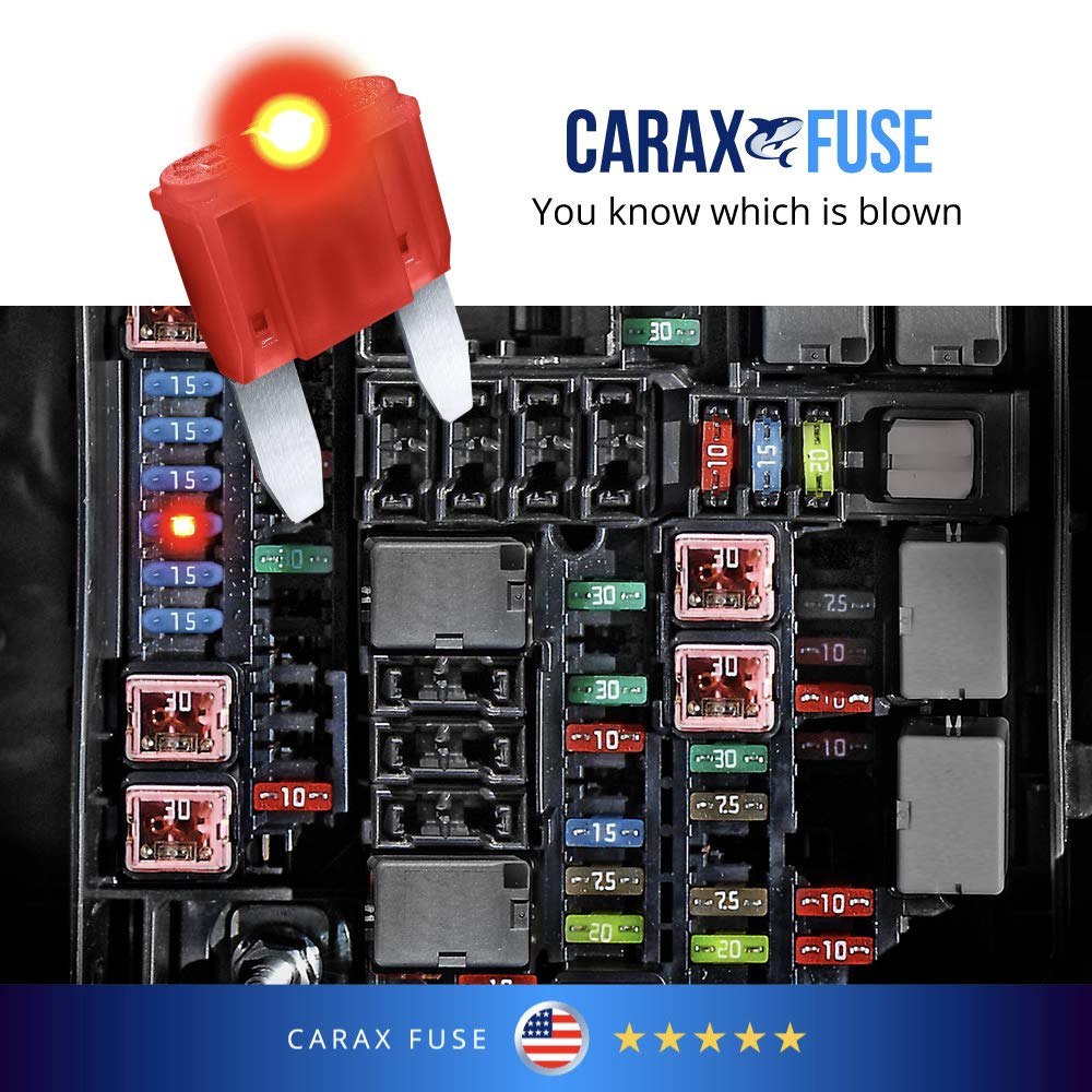 CARAX Glow Fuse – Premium Fuse Mini Blade – 100 pcs. Assortment Kit – Glow When Blown LED Automotive Fuse – Smart Auto Glow Fuse Easy Identification – Mix 100 pcs.