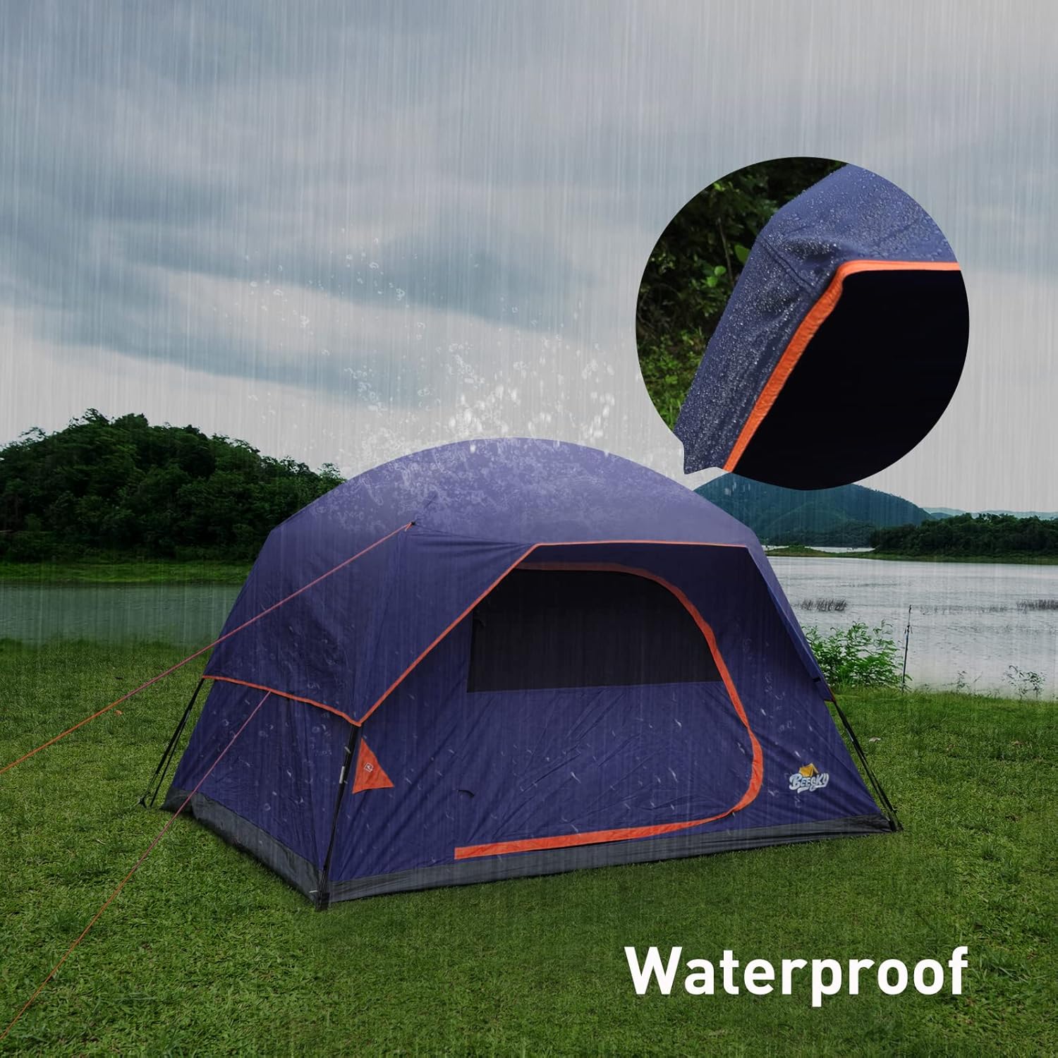 Beesky Waterproof Camping Tents 4 Person Windproof Family Tent with Removable Top Rain-Fly, Large Mesh Windows, Easy Set Up, Portable Carry Bag