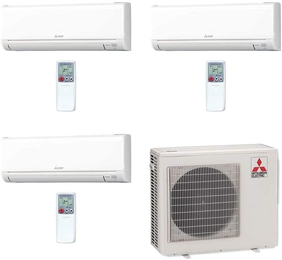 Mitsubishi 27-24,000 BTU Tri Zone Ductless Split System Wall Mount unit 3 x 9,000 BTU, SEER 19-20 Cool & Heat Energy Efficient