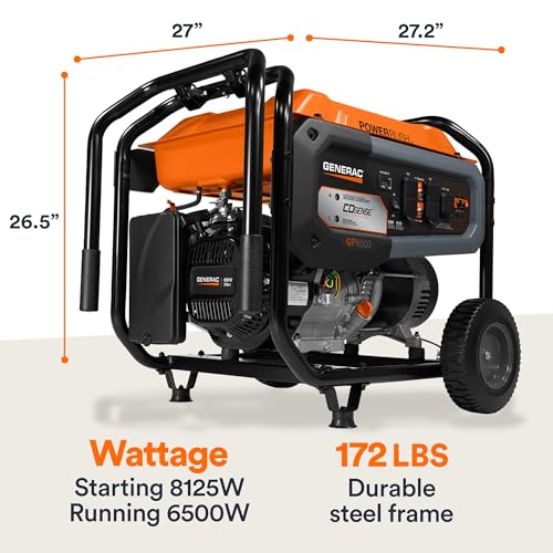 Generac GP8000E 8,000-Watt Gas-Powered Portable Generator - Electric Start, CO-Sense, CARB Compliant - Reliable Power for Emergencies & Recreation