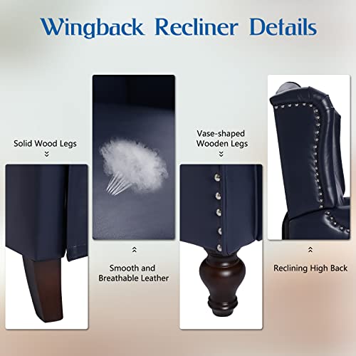 Wingback Recliner Chair with Massage and Heat, Tufted Fabric Pushback Recliner Chair, Wingback Chair with Remote Control, Padded Cushion, Wooden Legs, Small Recliners for Small Spaces