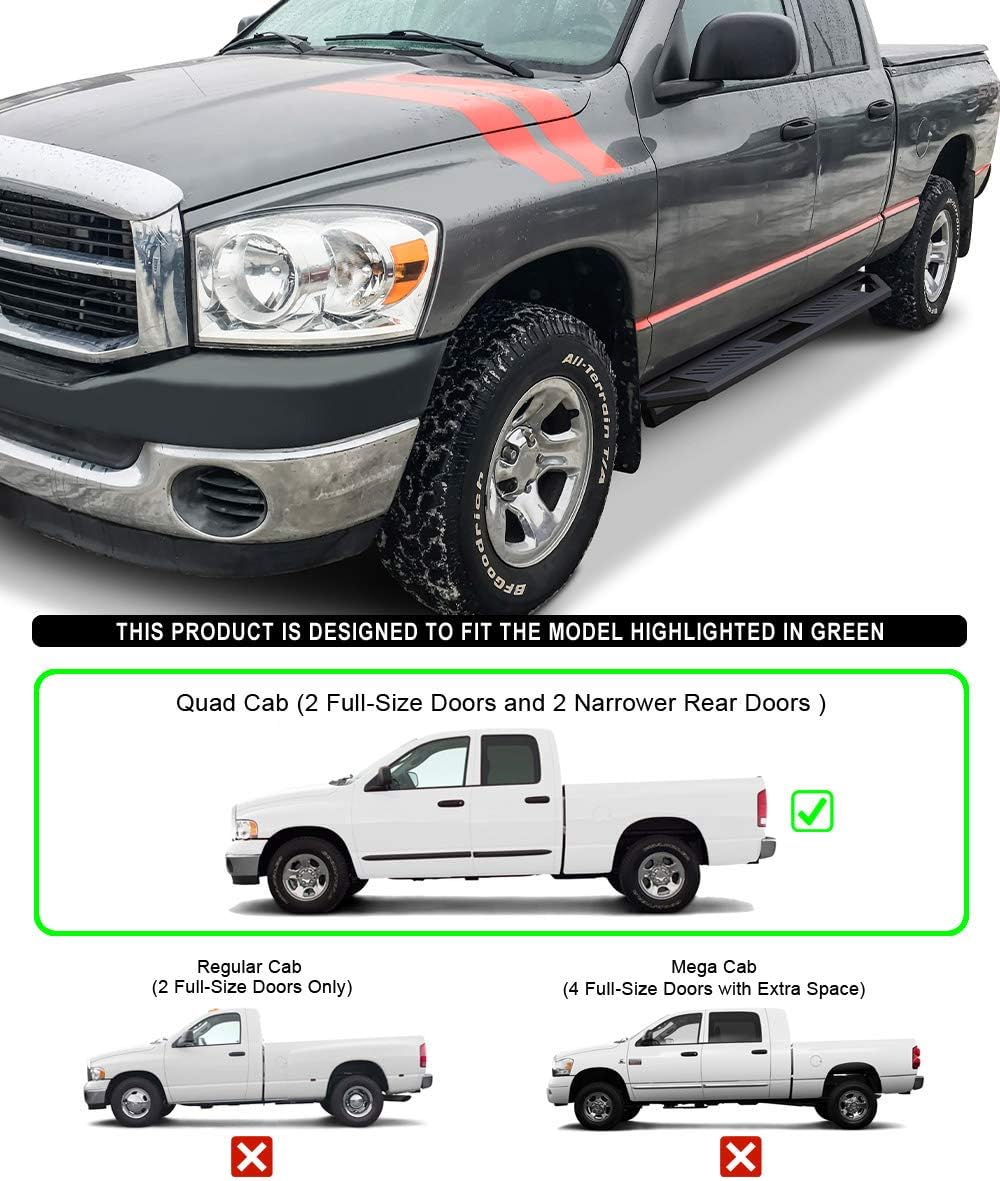 APS Off-road 6.5in Side Armor Aluminum Running Boards Compatible with Dodge Ram 1500 2002-2008 Quad Cab & 2500 3500 03-09 (Exclude Daytona Rumble Bee and SRT-10 Models) (Nerf Bars Side Steps Side Bar)