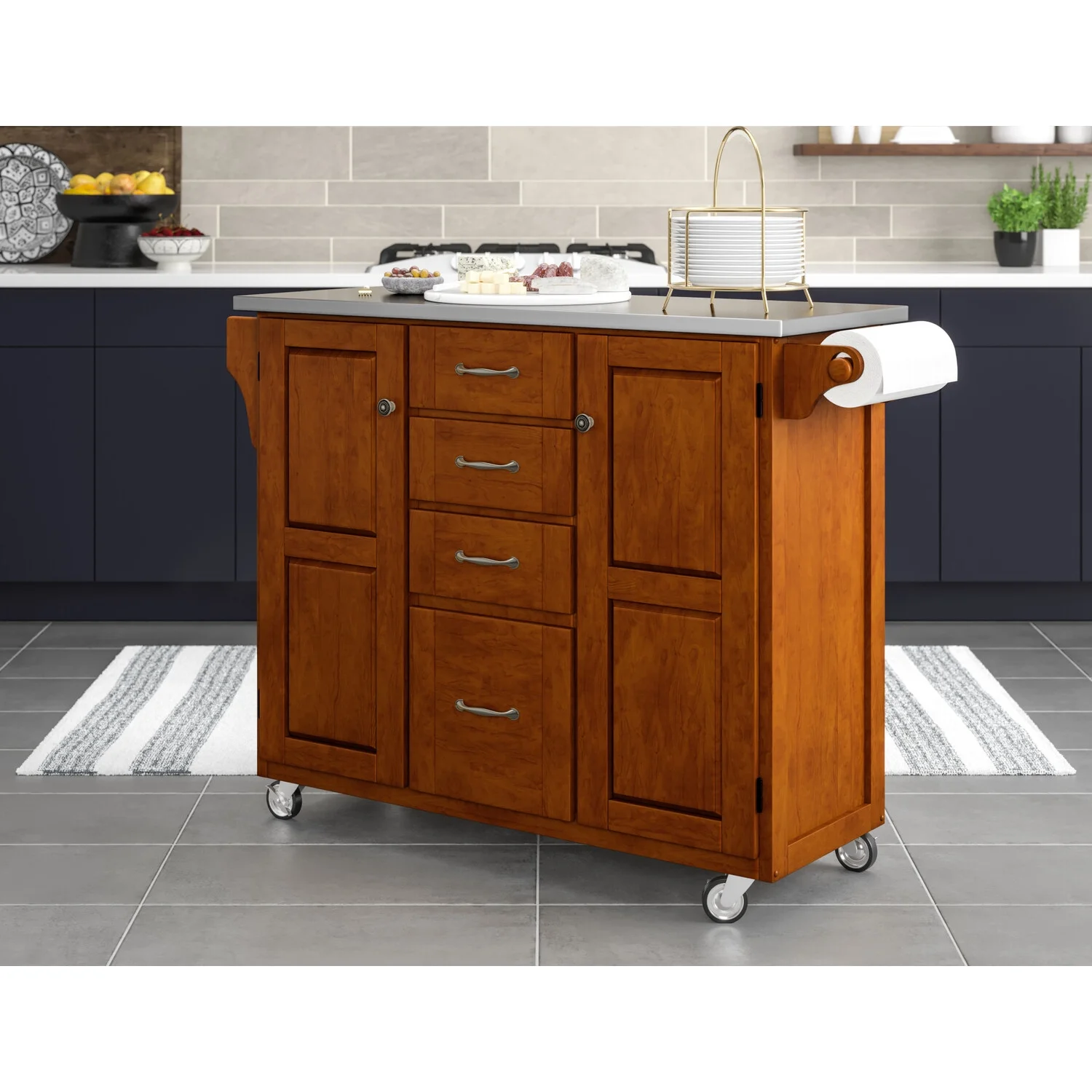 Homestyles Create-a-Cart Solid Wood Kitchen Cart in Cherry/Stainless Steel Top