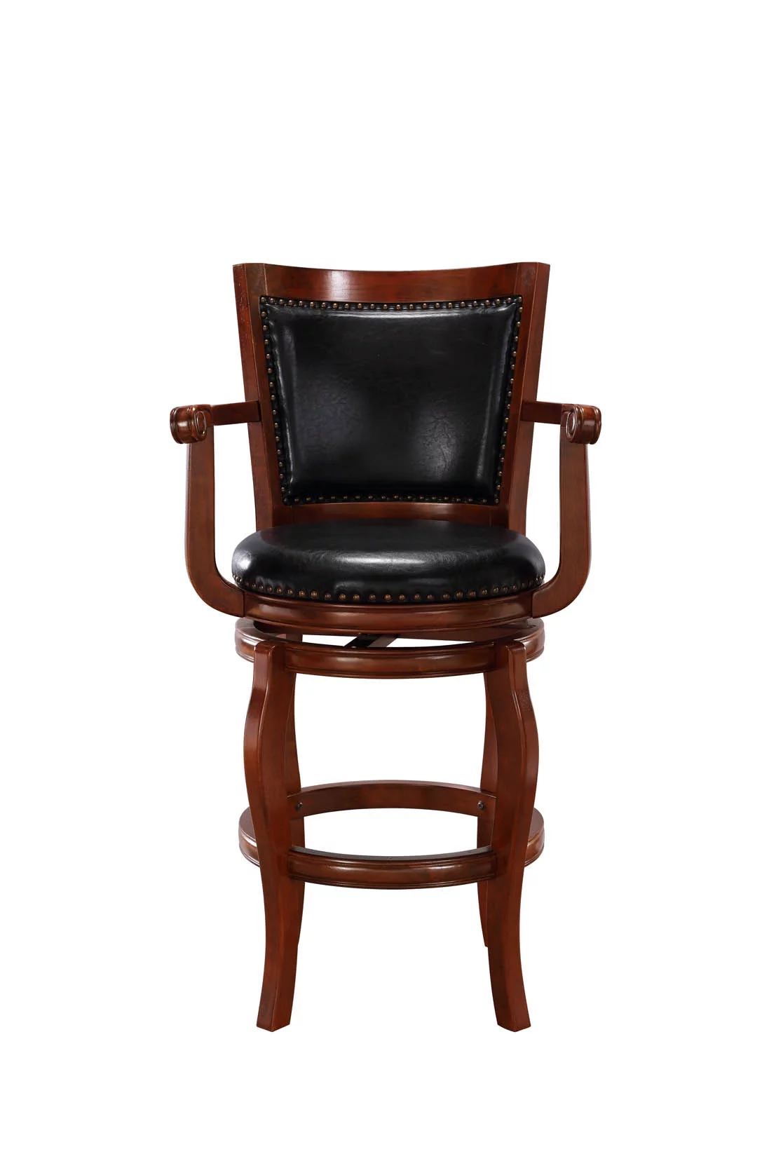 Boraam Jones 29in. High Back Swivel Wood Bar Stool with Arms - Black/Cherry Finish