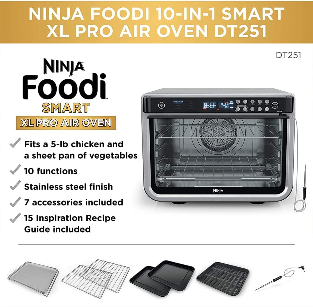 Ninja DT2550 Foodi 10-in-1 Smart XL Air Fry Oven (Renewed) Bundle with 3 YR CPS Enhanced Protection Pack