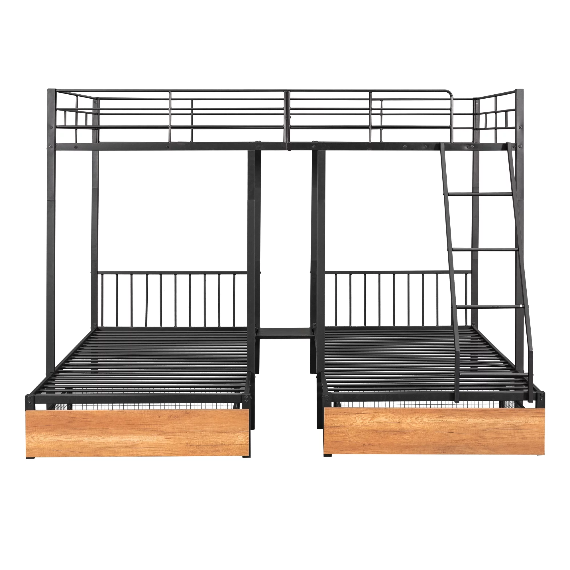 Metal Triple Bunk Beds, BTMWAY Triple Full Bunk Bed for Kids Teens Adults, Full Over Twin Over Twin Bunk Bed with Drawers and Guardrails, Can be Separated into 3 Beds with Headboard, Black