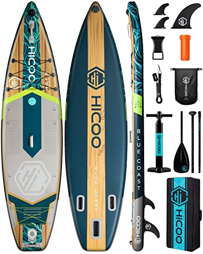 11'6''×34"×6" Extra Wide Inflatable Paddle Board, Stand Up Paddle Board, Sup Board with 3 Removable Fins, 10L Waterproof Bag, 16 D-Rings, Backpack, Hand Pump, Floating Paddle, Safety Leash
