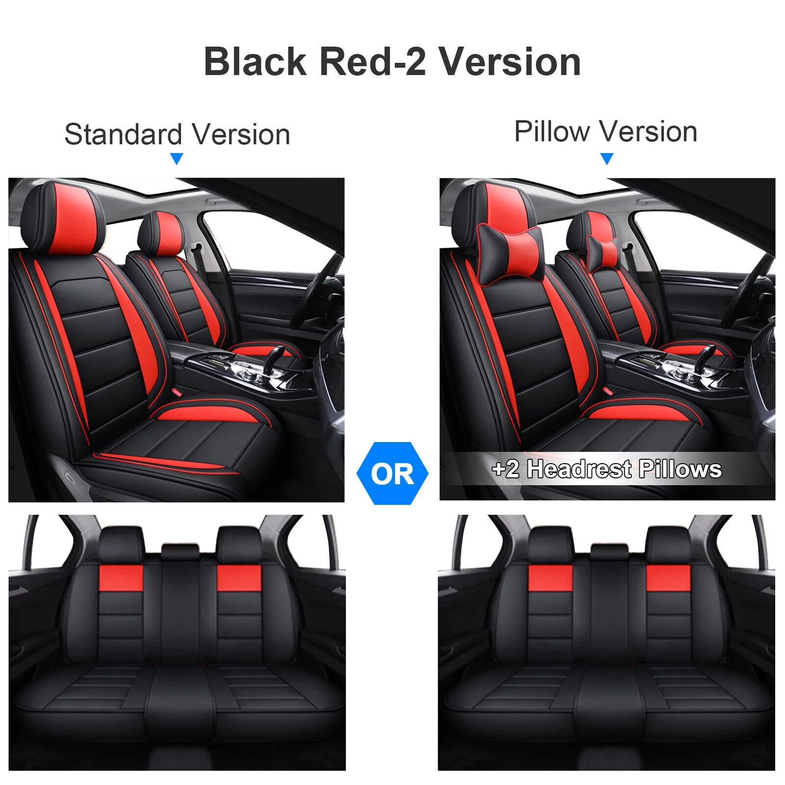 Car Seat Covers for Toyota Corolla, Premium 5 Seats PU Leather Auto Seat Cushions Protector, Front Rear Full Set for RAV4/ Echo/ Matrix/ Prius Black&Red - Curated Treasures Market