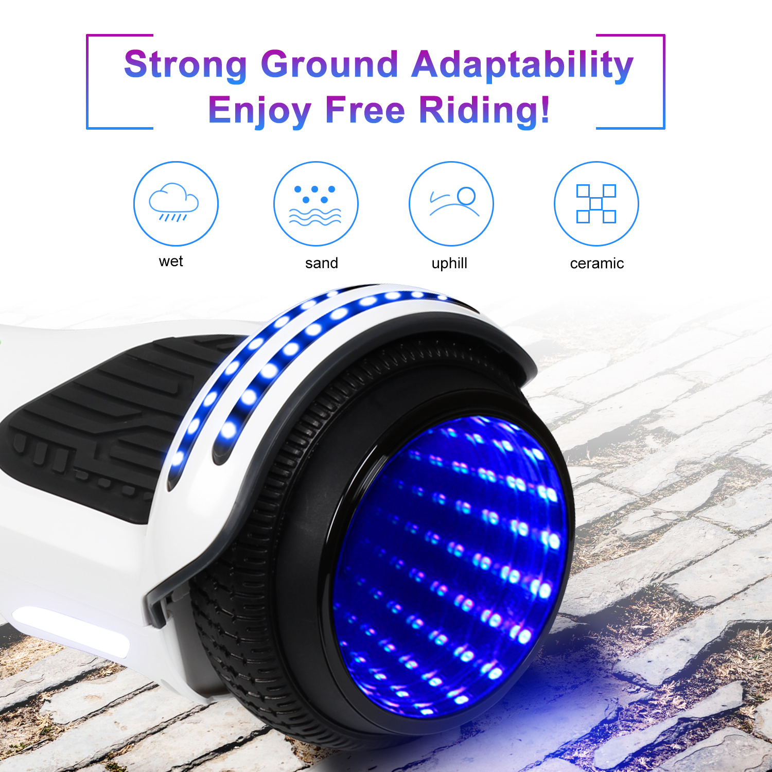 CBD Hoverboard for Kids and Adults, 6.5" Flash Wheel Hoverboard with LED Lights and Bluetooth Speaker, White