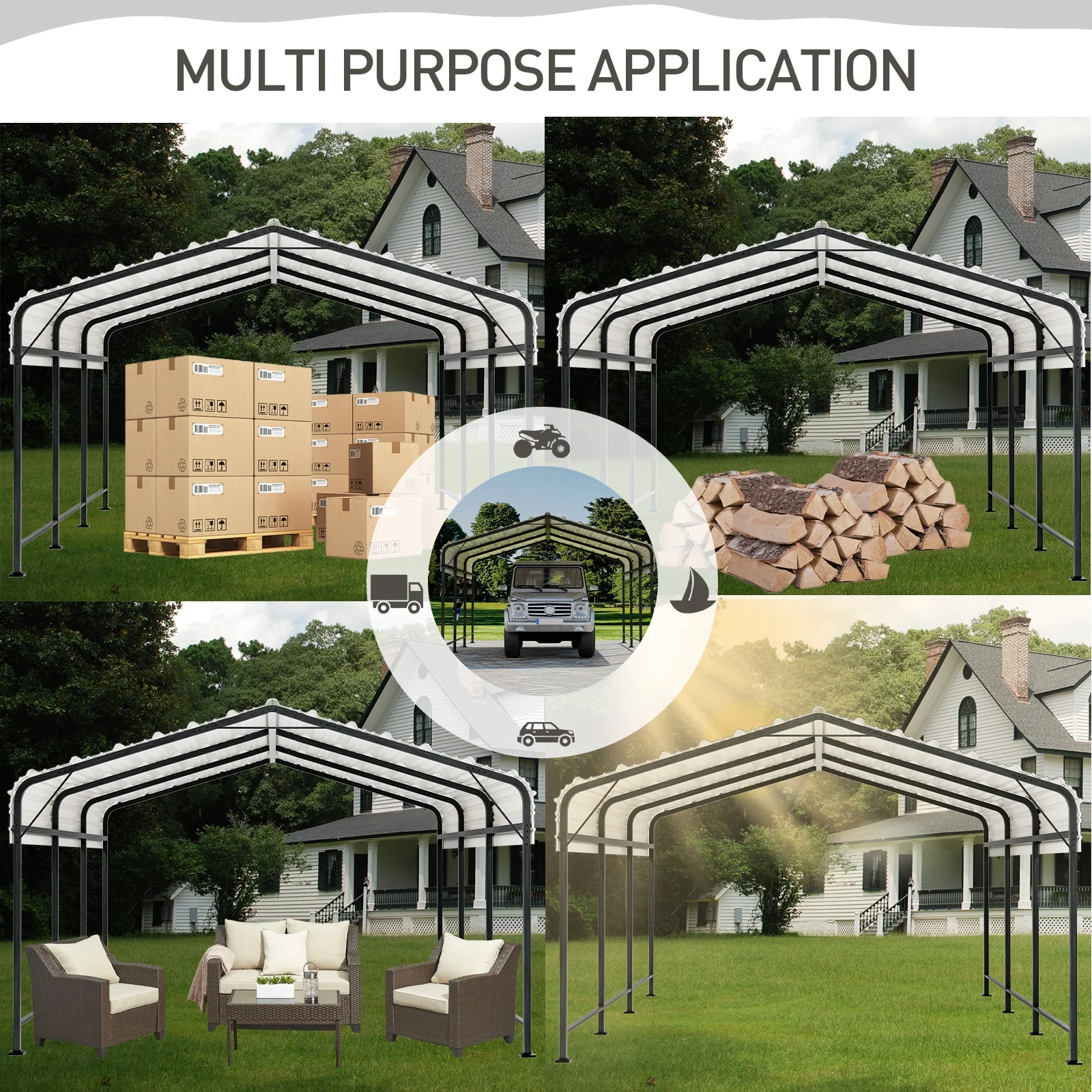 COSIEST 10'x20' Carport with Galvanized Steel Roof, Heavy Duty Metal Carport Canopy, Outdoor Garage Car Shelter Shade for Car, Boats and Truck - Curated Treasures Market