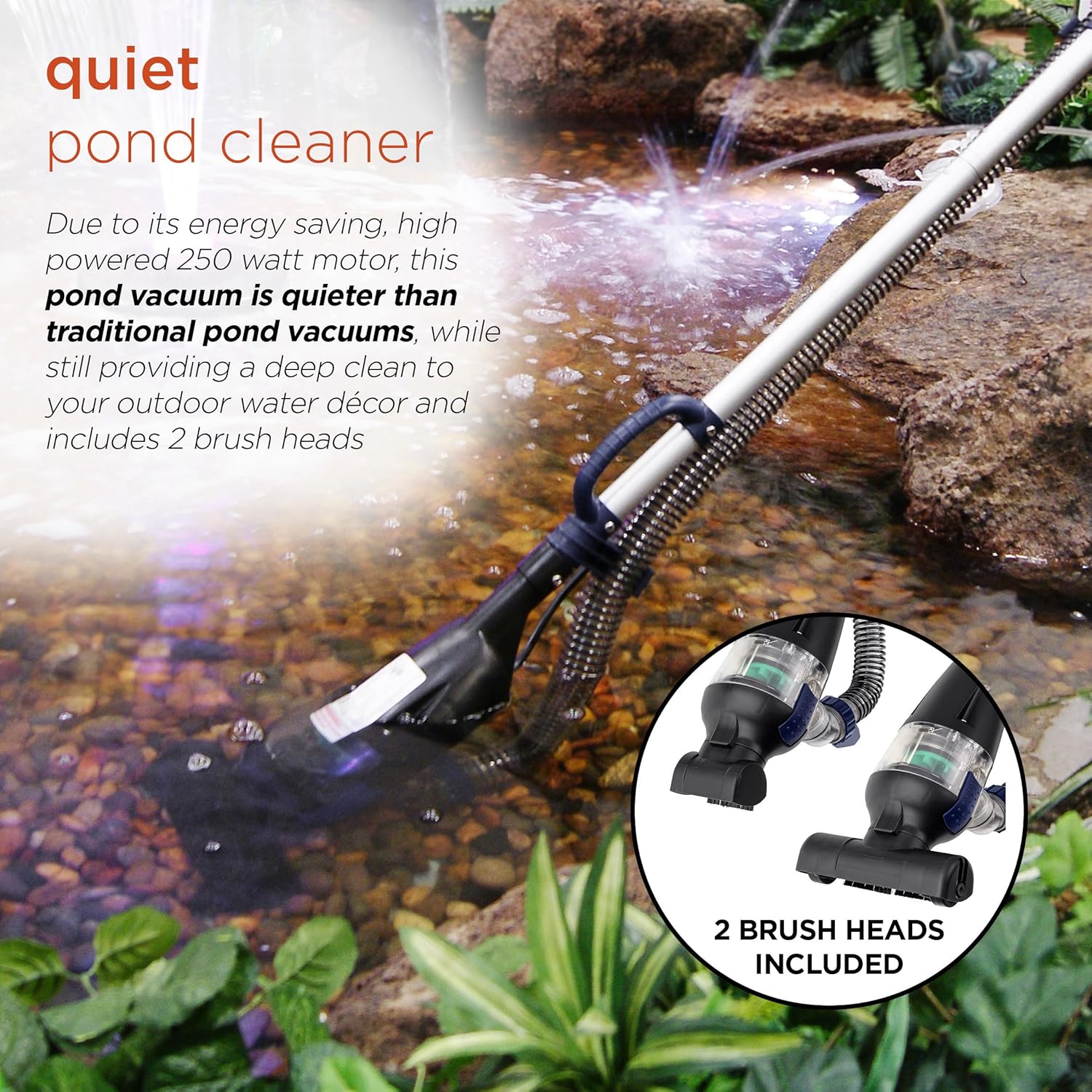 Alpine Corporation Traditional Pond Vacuum with Adjustable Telescopic Handle and 2 Brush Heads
