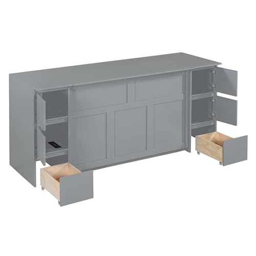 Twin Size Murphy Beds with Charging Station and Storage Drawers, Wood Cabinet Bed Frame, Wall Bed with Outlet & USB Ports for Home Office Studio, White