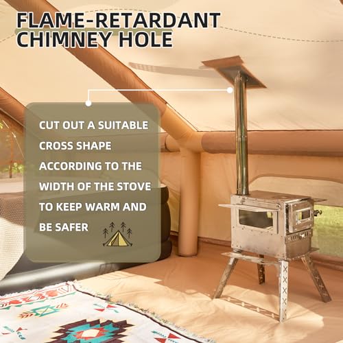 YOLENY Extra Large Inflatable Camping Tent, Glamping Tents Easy Setup 4 Season Windproof Outdoor Cotton Tent with Stove Jack & Mesh Windows & Pump