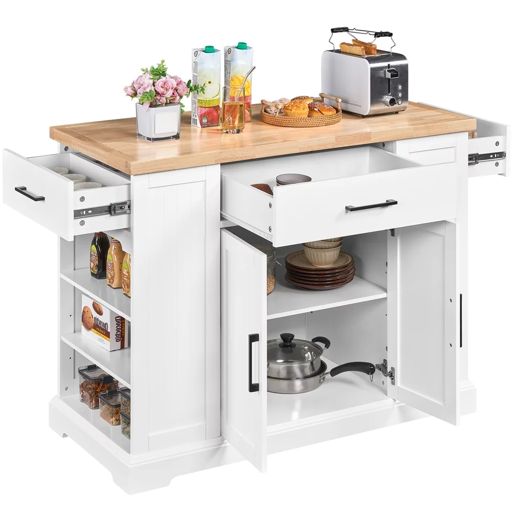 SMILE MART 36″ H Wooden Kitchen Island Storage Cabinet with Drawer & Open Shelving for Dining Room Kitchen, White
