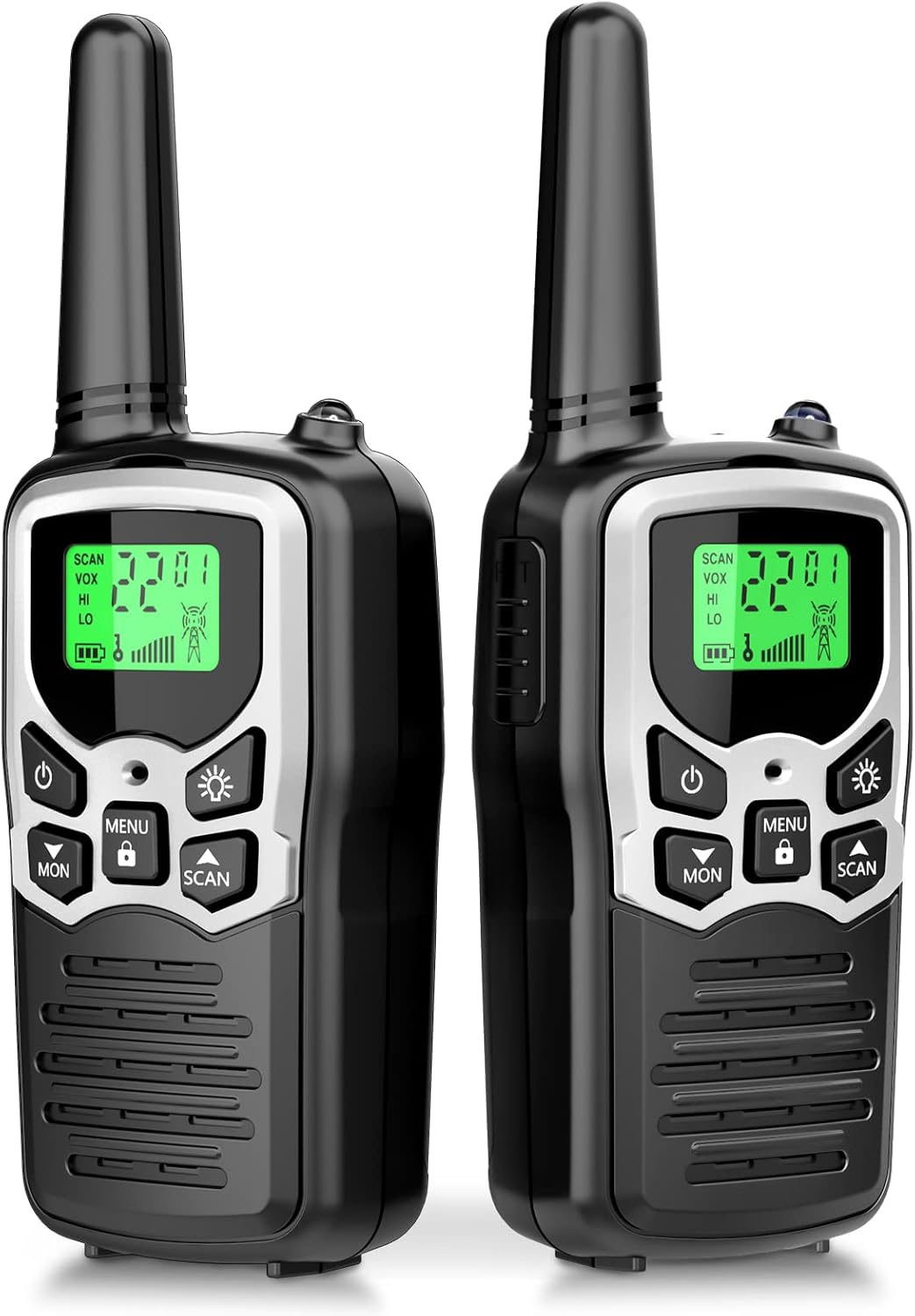 Walkie Talkies, MOICO Long Range Walkie Talkies for Adults with 22 FRS Channels, Family Walkie Talkie with LED Flashlight VOX LCD Display for Hiking Camping Trip (Orange 2 Pack)
