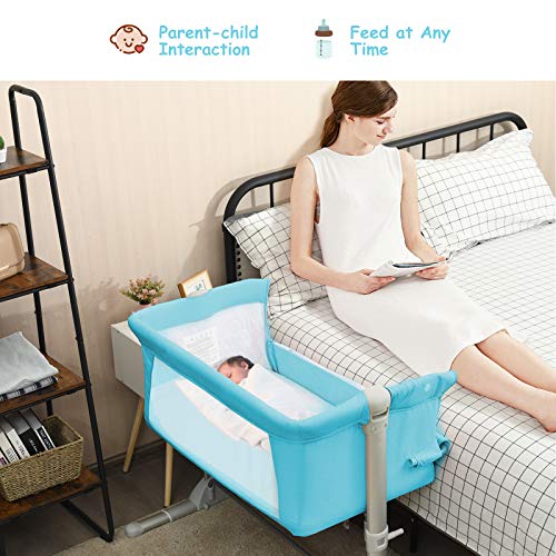 BABY JOY Baby Bedside Crib, Portable Travel Sleeper Bed Side Bassinet w/Carrying Bag, Newborn Bassinet to Infant, Kids Crib with Detachable Mattress, Height & Angle Adjustable, Breathable Mesh, Grey
