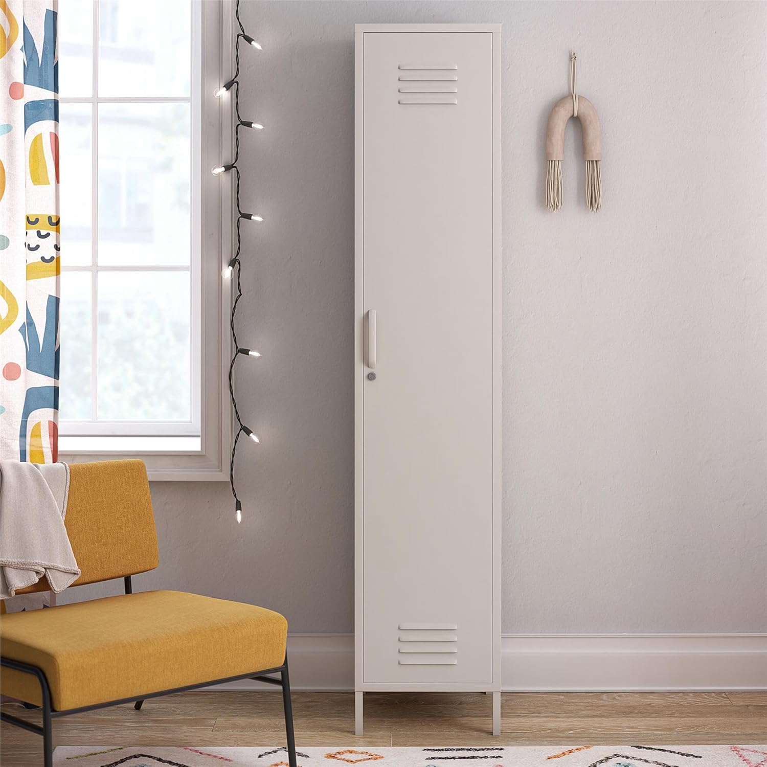 Novogratz Cache 1-Door Tall Single Metal Locker Style Storage Cabinet, Parchment