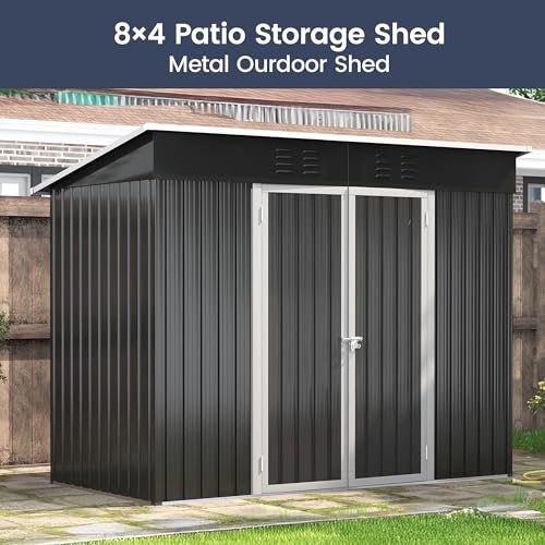 UDPATIO Outdoor Storage Shed 6 x 6 FT, Resin Garden Sheds with Floor Plastic Patio Outdoor Storage Shed with Lockable Door for Tool, Bike, Garbage Gray White