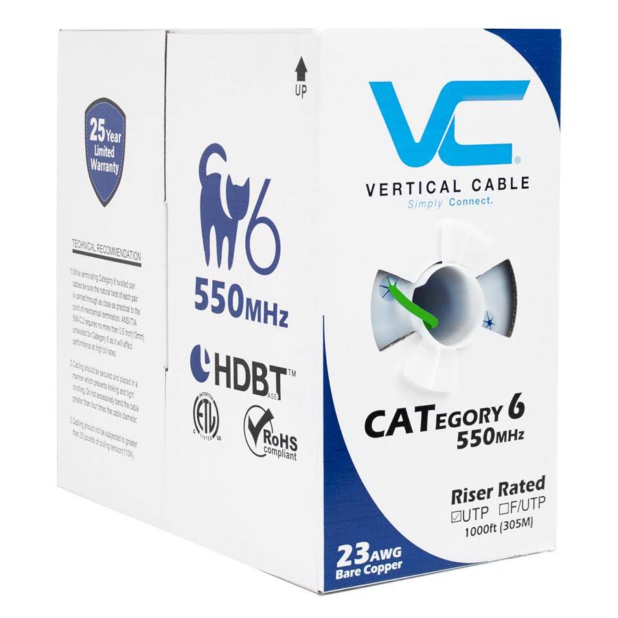 Vertical Cable 1000ft Solid Cat6 Cable - 23AWG 550MHz CMR-Green