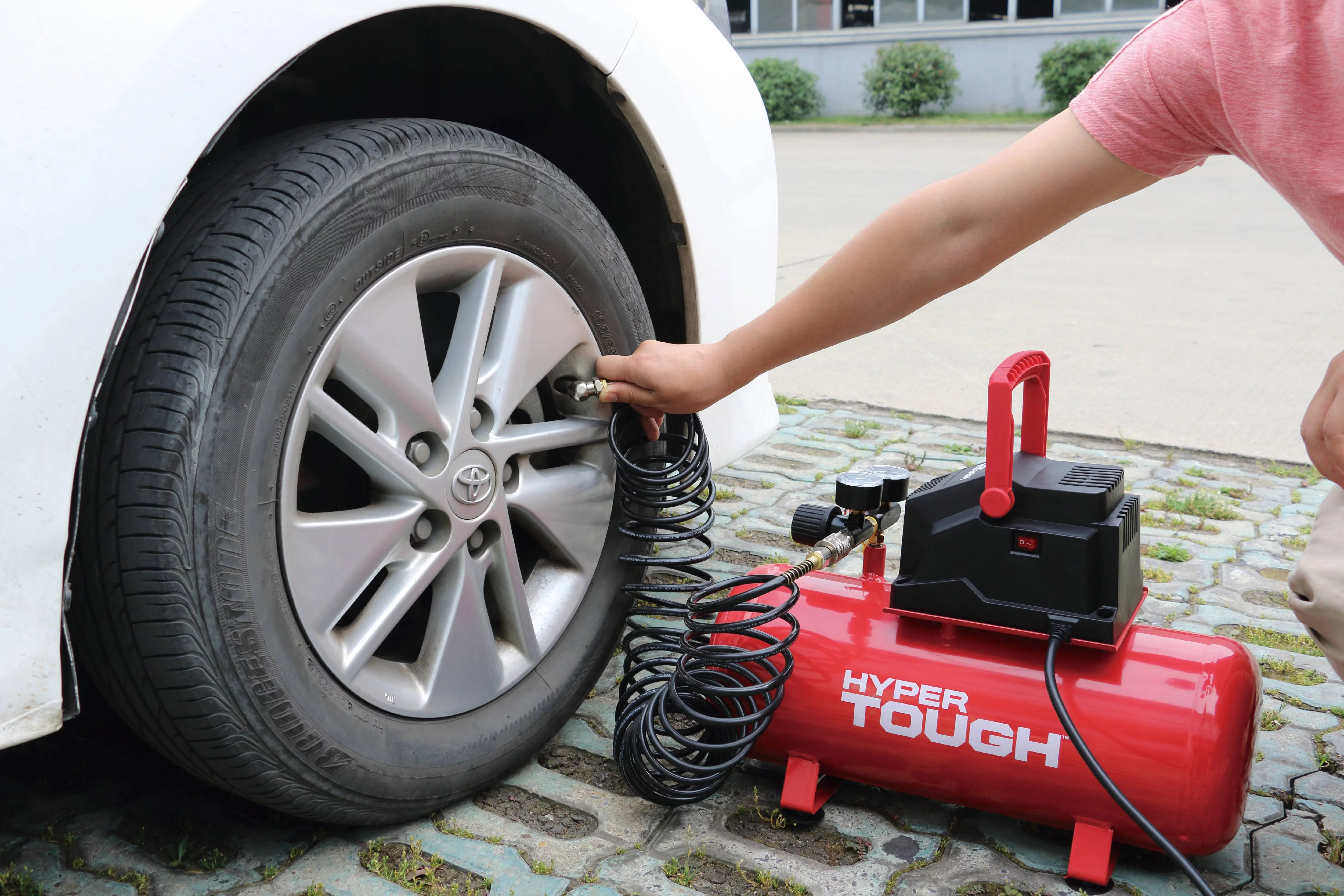 Hyper Tough 3 Gallon Oil Free Portable Air Compressor, 100PSI, Red