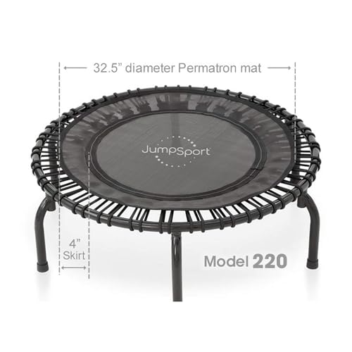 JumpSport 220 in-Home Cardio Fitness Rebounder, 39-inch | Mini Trampoline with Arched-Legged & Videos Included | Safe, Sturdy and Low-Impact | DVD and Free 60-Day Streaming