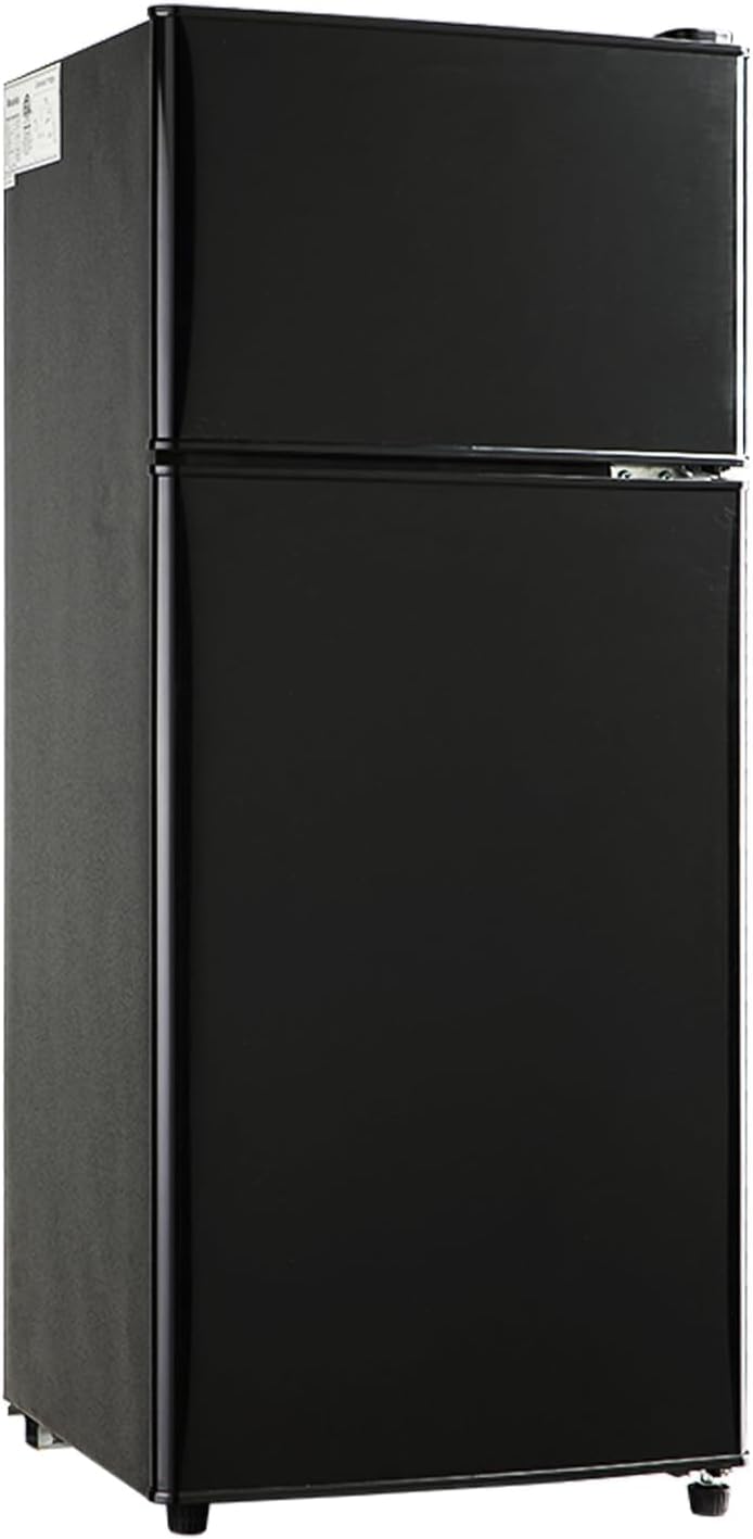 3.5 Cu Ft Mini Refrigerator with Freezer, Double Door, 7 Level Adjustable Thermostat, Modern Design for Home, Office, Dorm (Black)