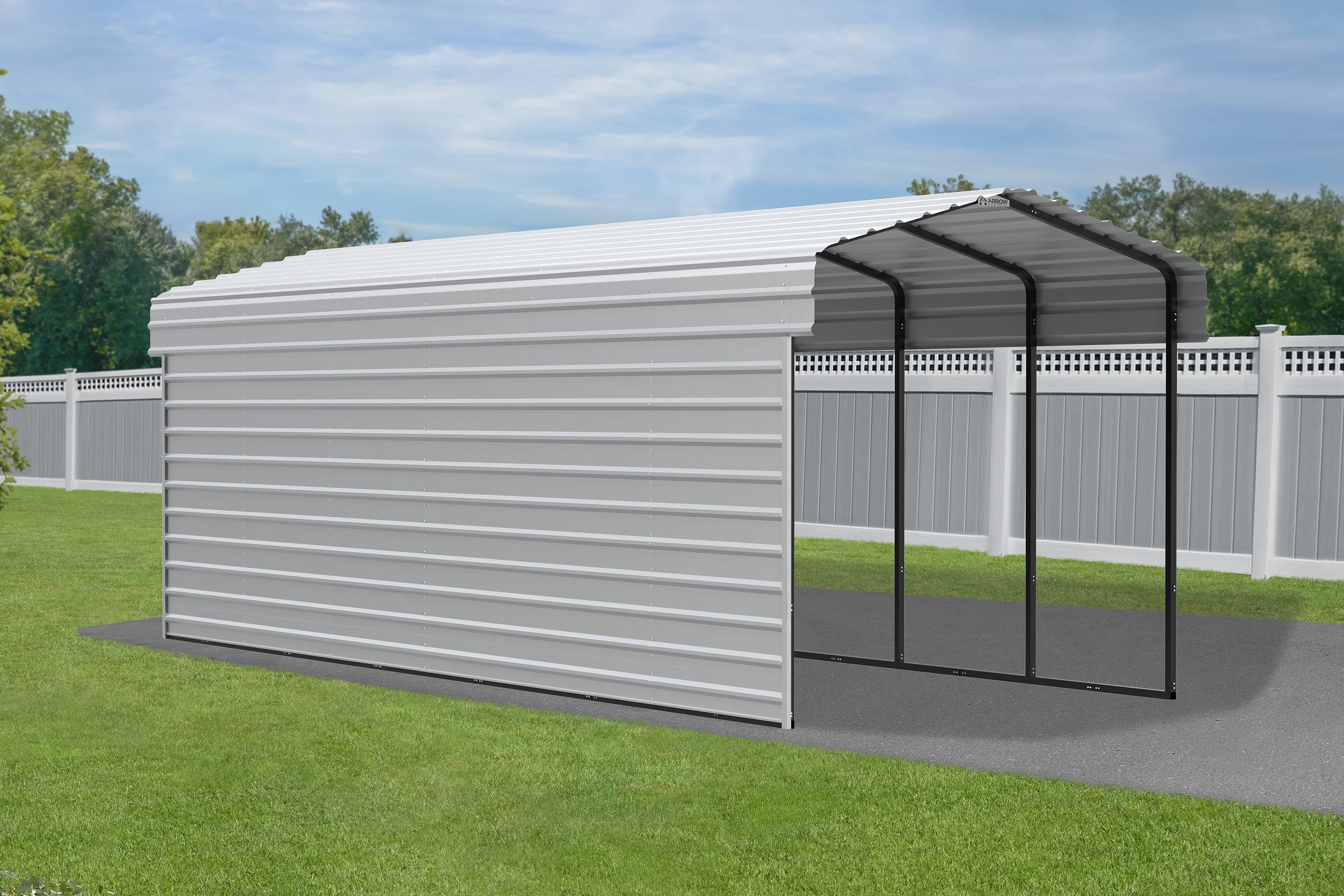 Arrow Carports Galvanized Steel Carport, with 1-Sided Enclosure, Compact Car Metal Carport Kit, 10' x 29' x 9' , Eggshell