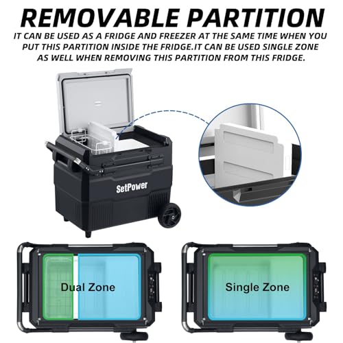 SetPower 60 Quart/56 Liter Dual Zone 12 Volt Refrigerator with Wheels, 0℉-50℉, Compact Refrigerator for Car, RV, Camping, Portable Fridge Freezer for DC 12/24V, Car Fridge with Compressor