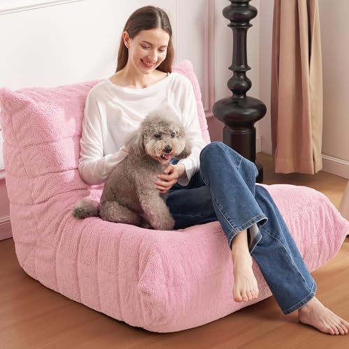 Bean Bag Chair Big Sofa Beanbag Chair for Adults Fireside Chair Bean Bag Lounger with Memory Foam Filled for Home,Apartment or Gaming Venue(Black Plush)