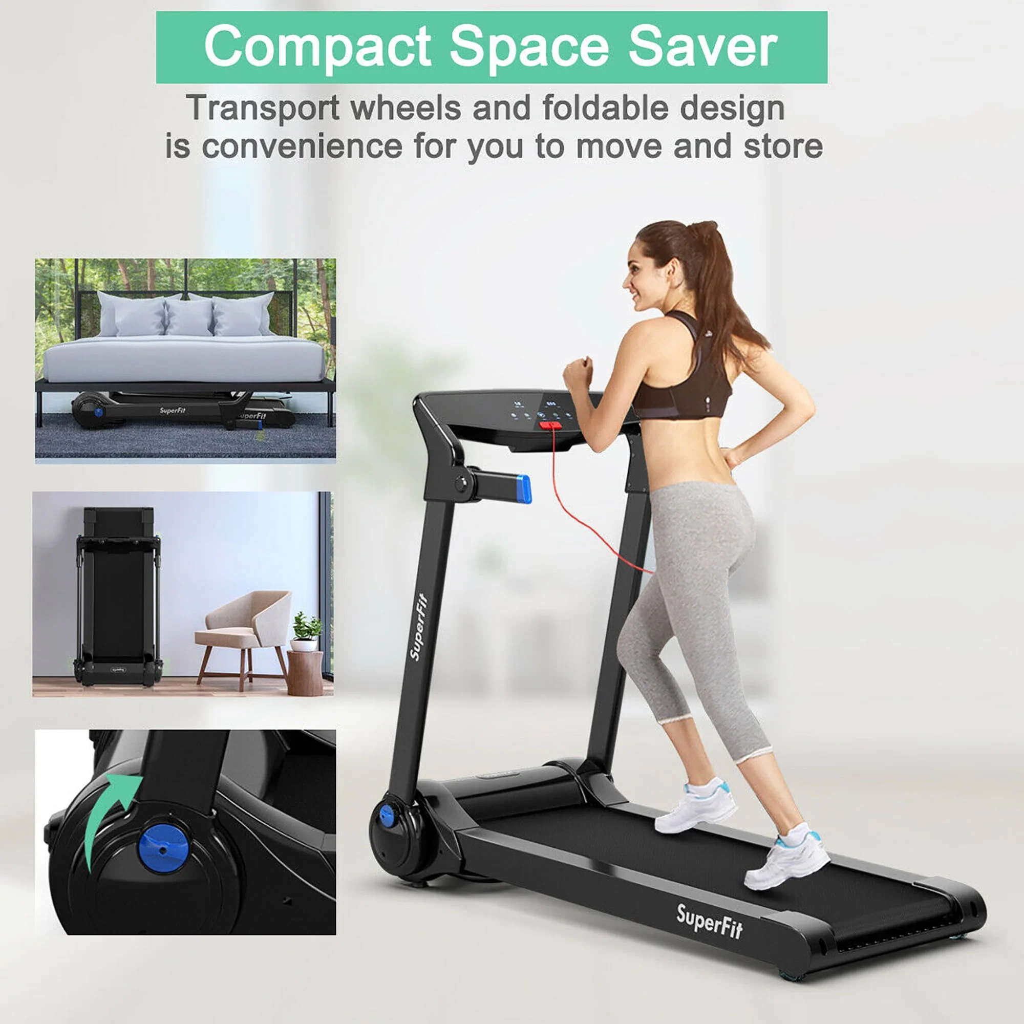 SuperFit 3HP Folding Electric Treadmill Running Machine w/ Speaker Red
