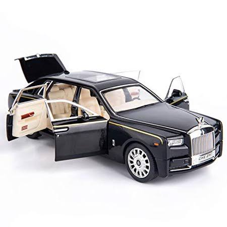 Bdtctk 1/24 Rolls-Royce Phantom Model Car,Zinc Alloy Pull Back Toy Car with Sound and Light for Kids Boy Girl Gift(Black)