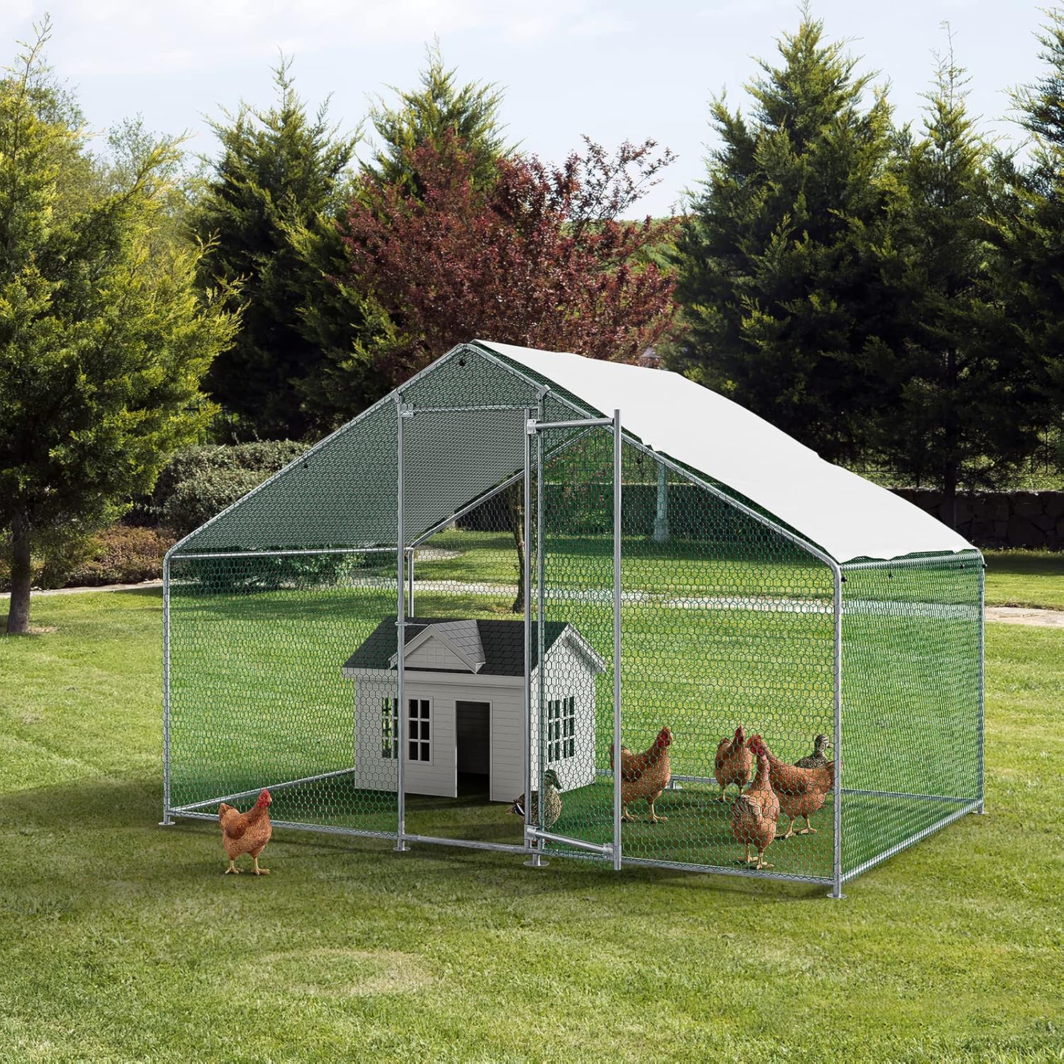 Oarlike Metal Chicken Coop for 20 Chickens Large Chicken Runs for Yard with Cover Galvanized Steel Chicken Pen Outdoor for Hen Duck Rabbits Goose Puppy Heavy Duty Walk-in Poultry Cage for Outside